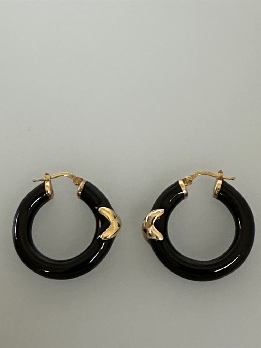 925 and 14k Gold and Black Enamel Hoop Earrings made in italy